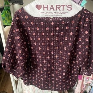 LOFT Burgundy Floral Blouse